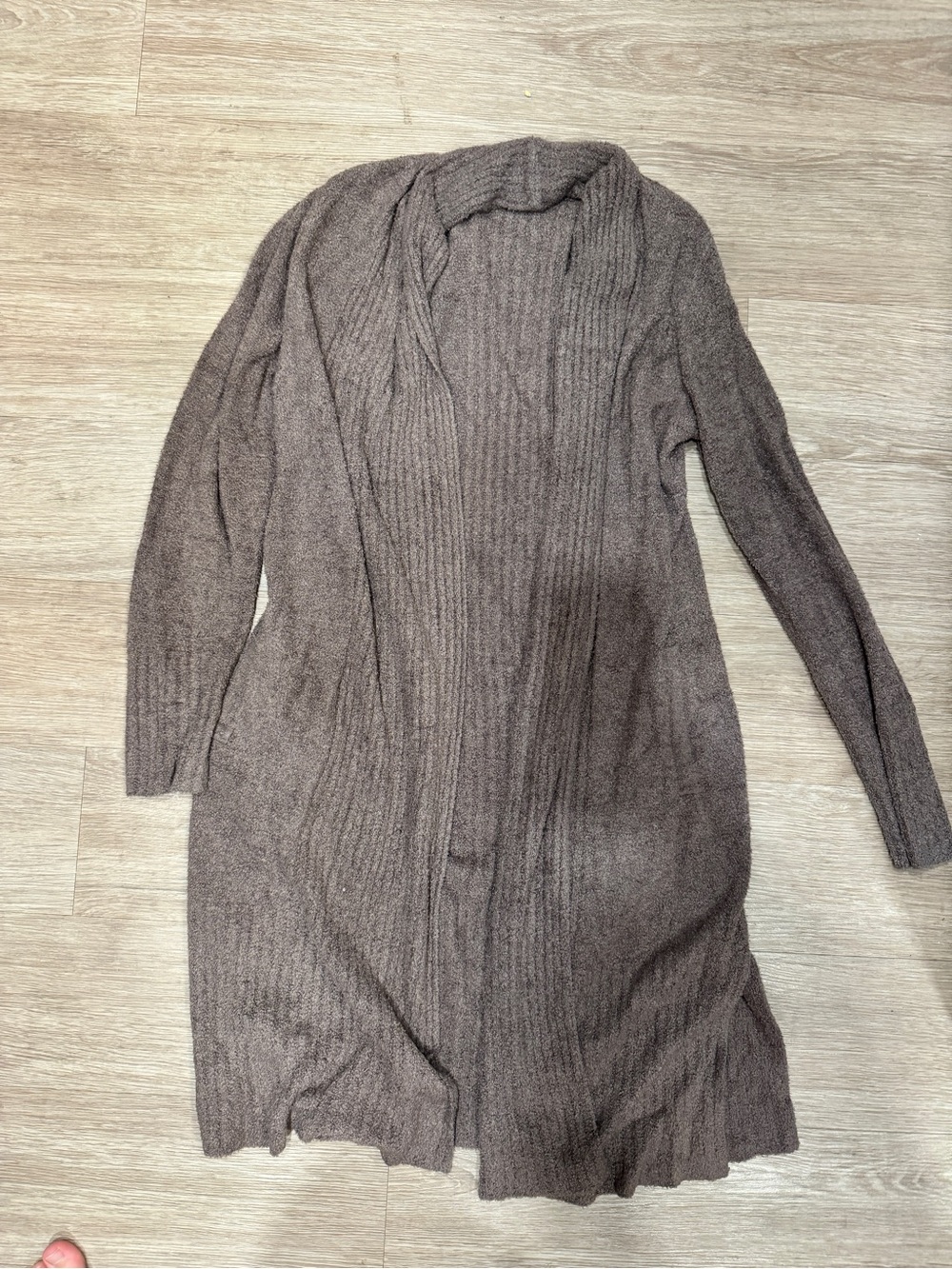 Barefoot Dreams Long Open-Front Ribbed Cardigan - Taupe Brown